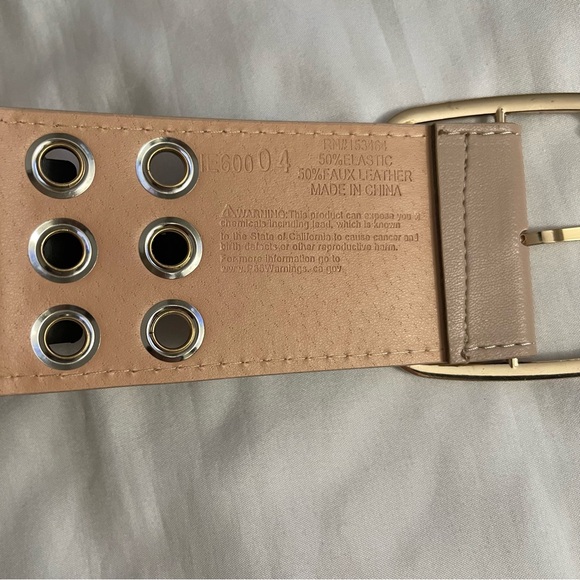 Beige faux leather three row grommet square buckle elastic waistband belt - Picture 5 of 8